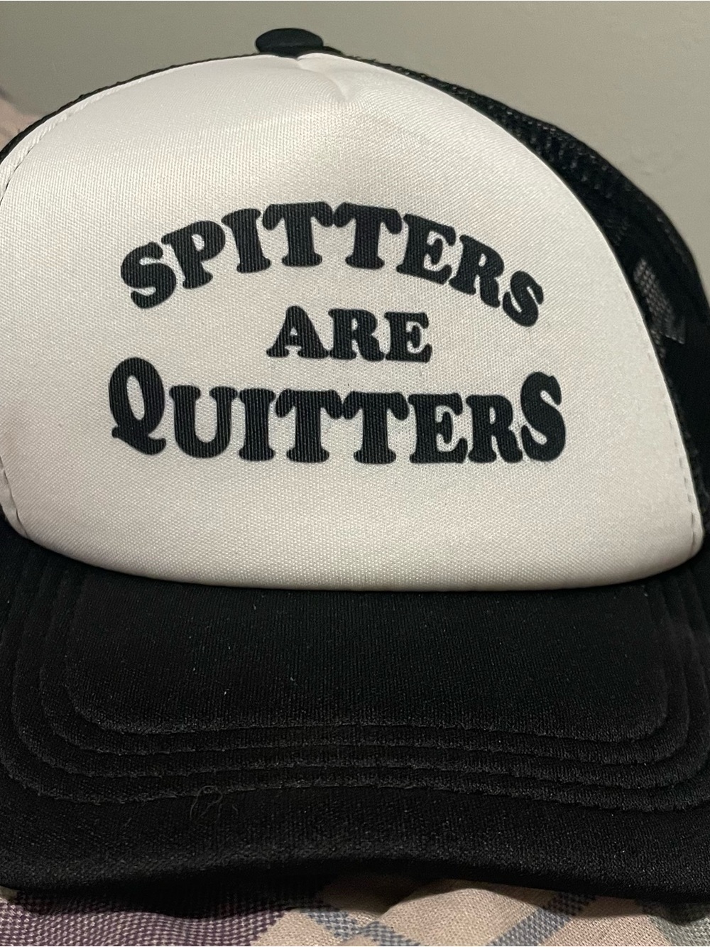 Spitters Are Quitters Trucker Hat Black White Snapback Mesh Cap Funny Graphic